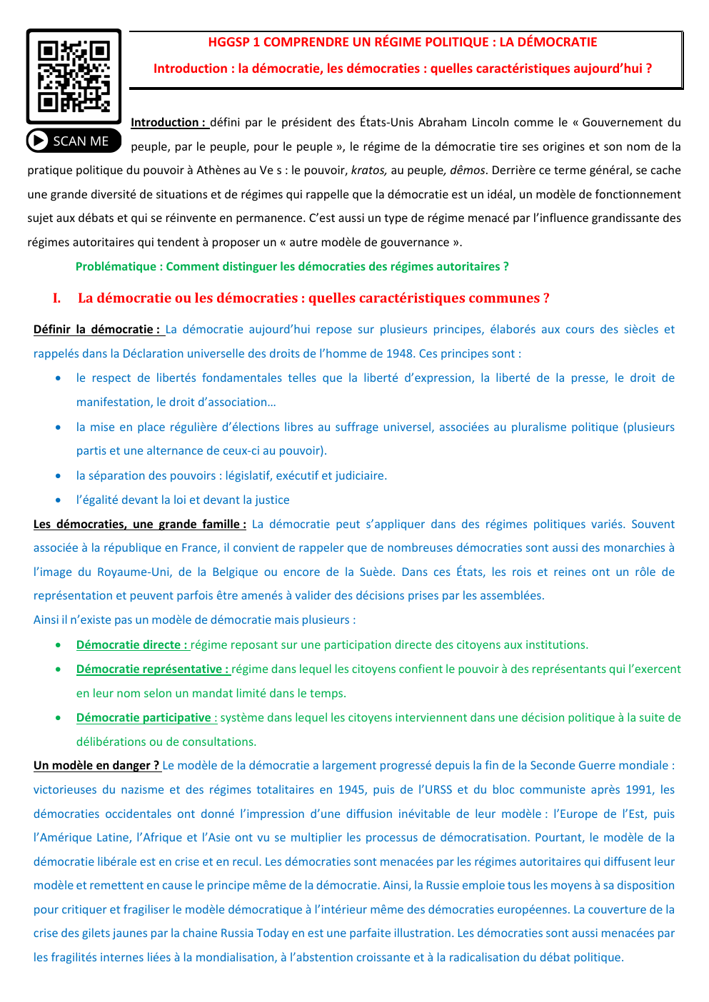 Prévisualisation du document HGGSP comprendre un régime politique la démocratie