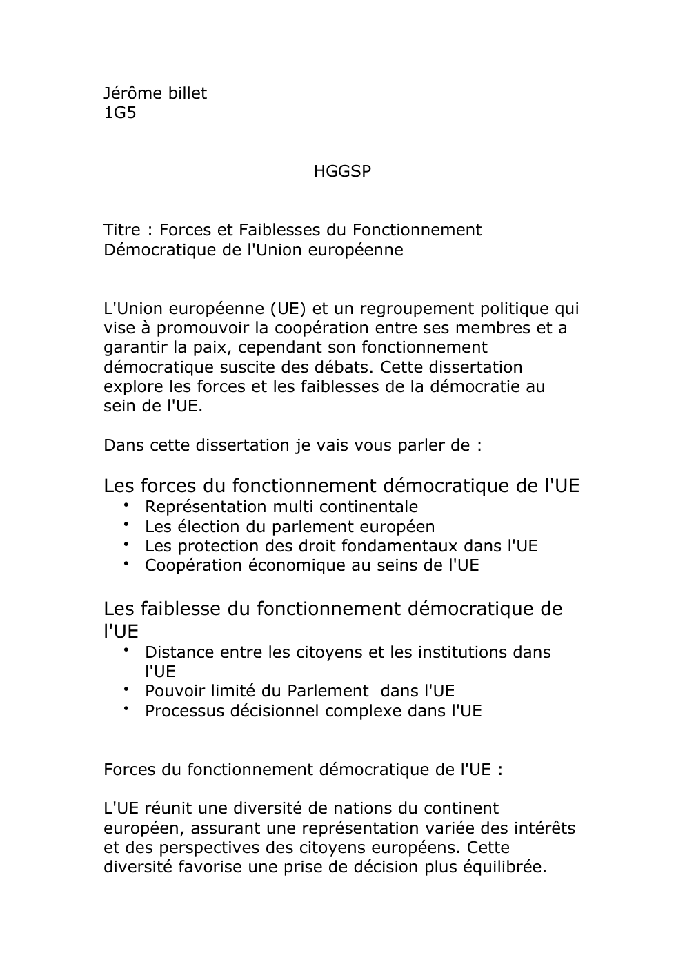 Prévisualisation du document HGGSP Titre : Forces et Faiblesses du Fonctionnement Démocratique de l'Union européenne