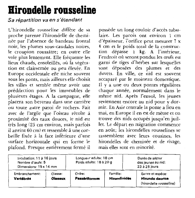Prévisualisation du document Hirondelle rousseline:Sa répartition va en s'étendant.