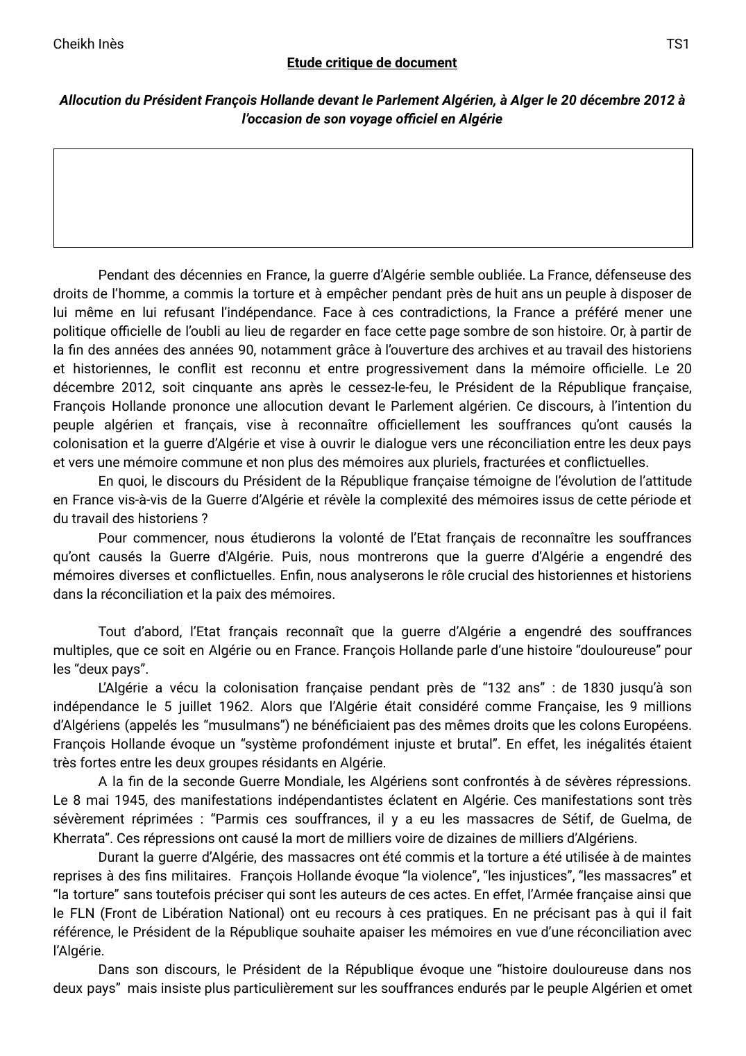 Prévisualisation du document Allocution du Président François Hollande devant le Parlement Algérien