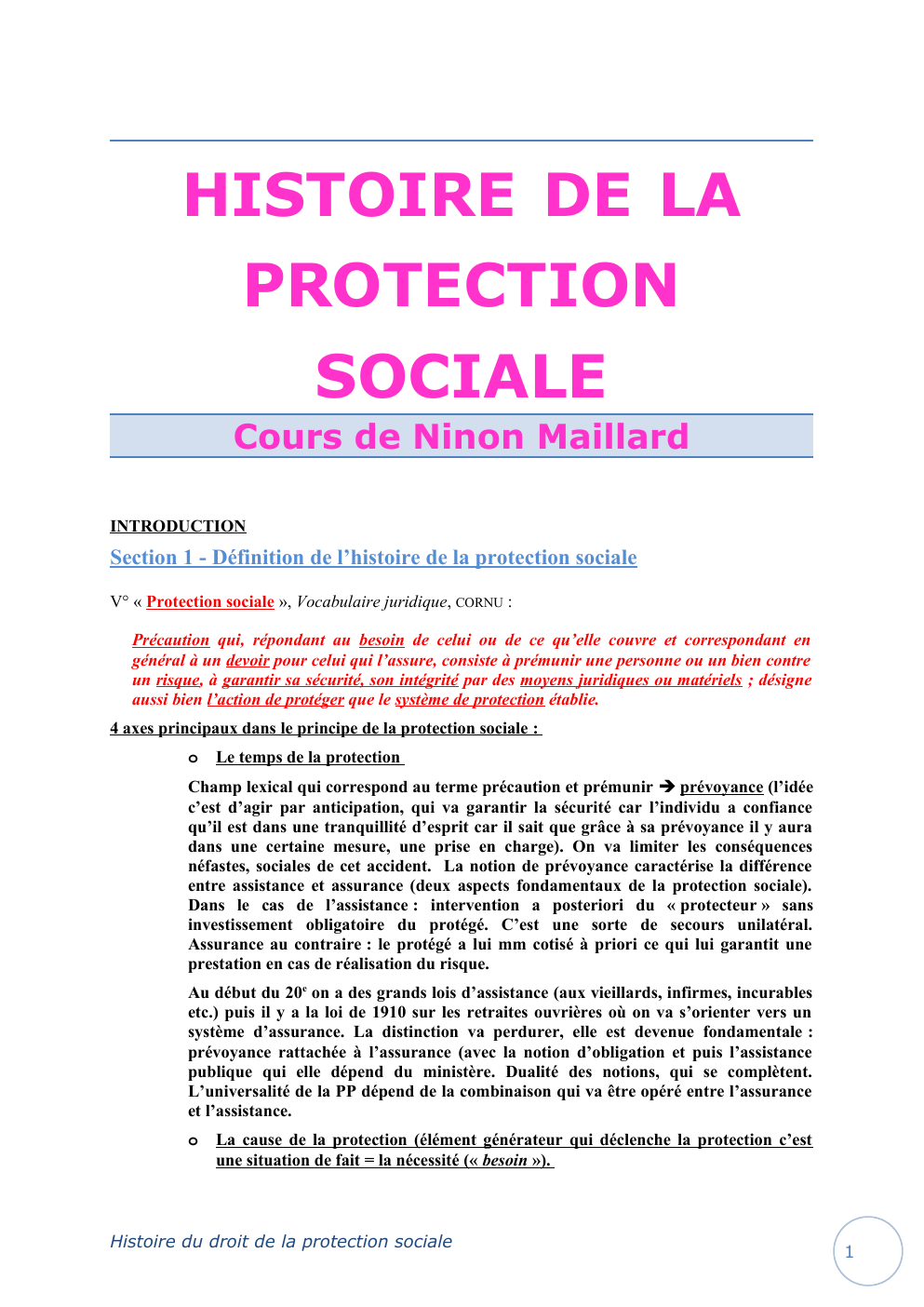 Prévisualisation du document HISTOIRE DE LA PROTECTION SOCIALE