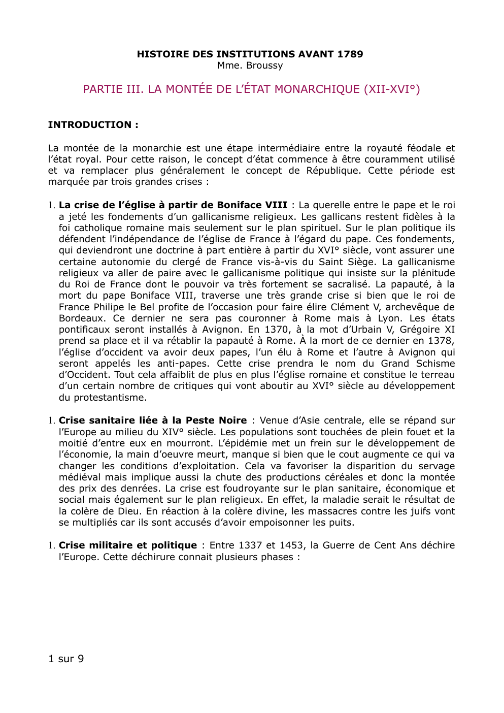 Prévisualisation du document HISTOIRE DES INSTITUTIONS AVANT 1789  PARTIE III. LA MONTÉE DE L’ÉTAT MONARCHIQUE (XII-XVI°)
