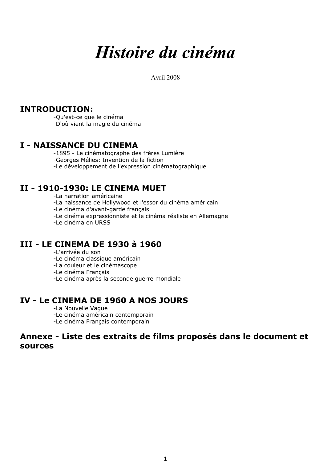 Prévisualisation du document Histoire du cinéma