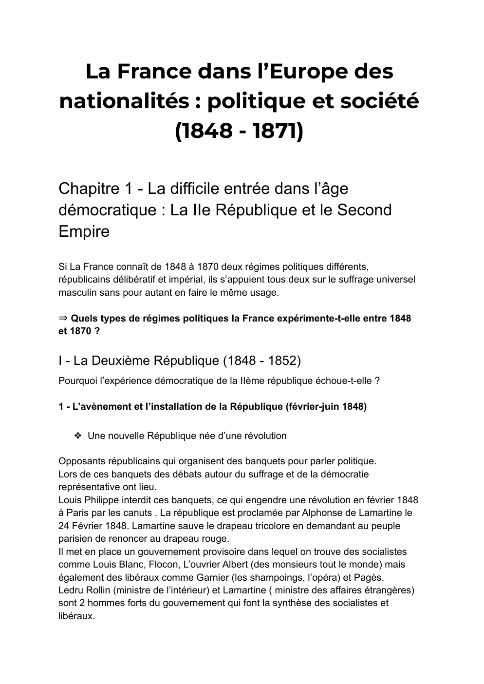 Prévisualisation du document Histoire : La France dans l’Europe des nationalités : politique et société (1848 - 1871)