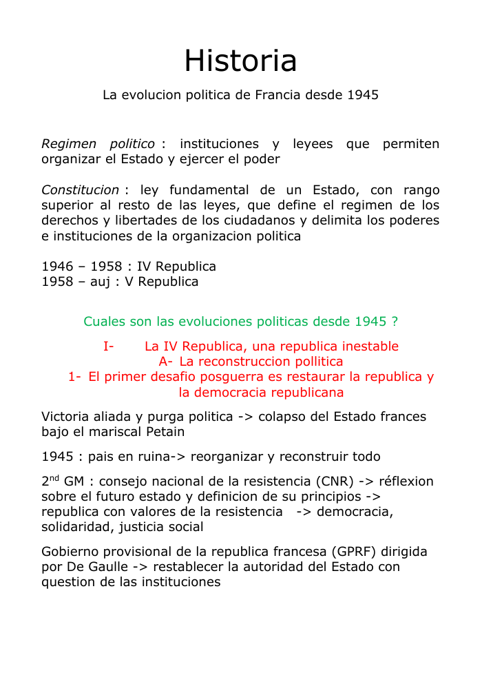 Prévisualisation du document Historia La evolucion politica de Francia desde 1945