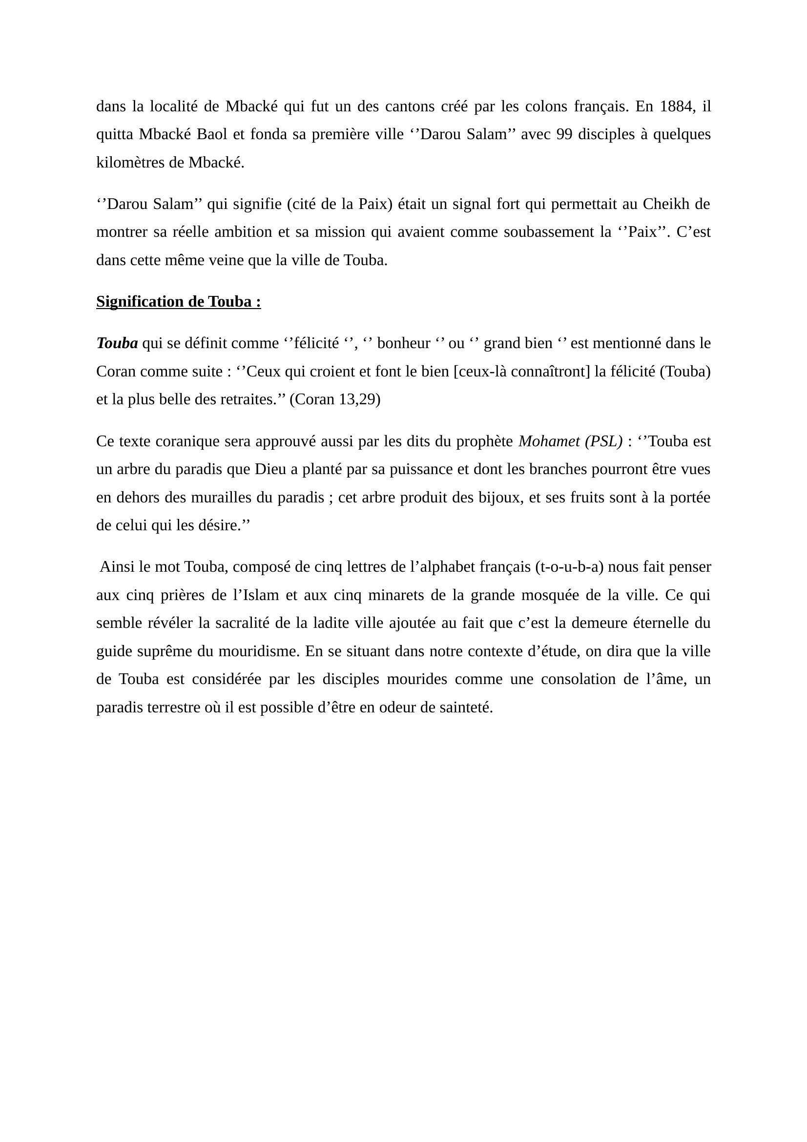 Prévisualisation du document Historique de Touba