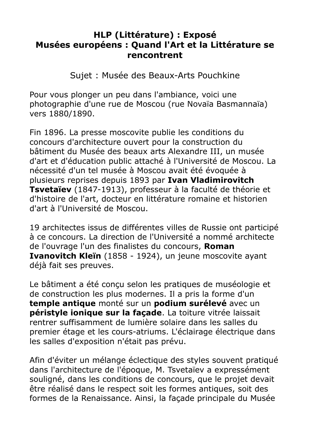 Prévisualisation du document HLP - Art et Littérature : Musée Pouchkine