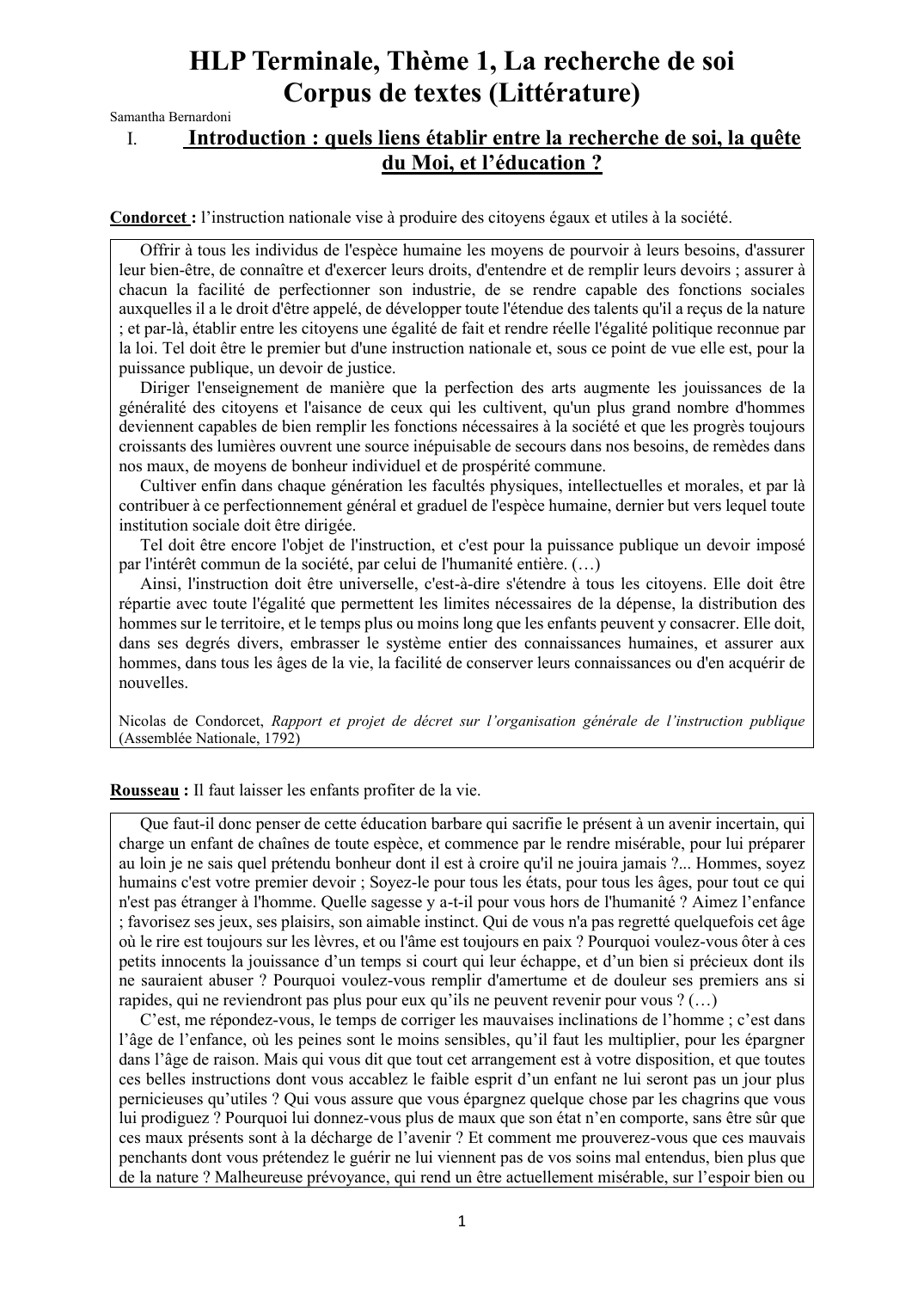 Prévisualisation du document HLP Terminale, Thème 1, La recherche de soi Corpus de textes (Littérature)