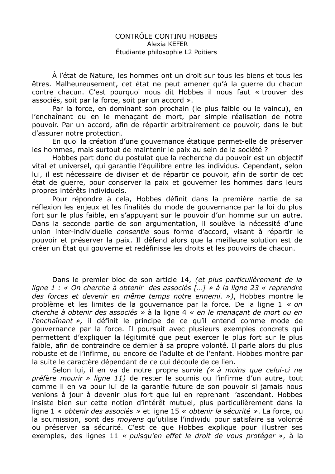 Prévisualisation du document Hobbes, article 14: L'état de nature dans Léviathan et Le Citoyen