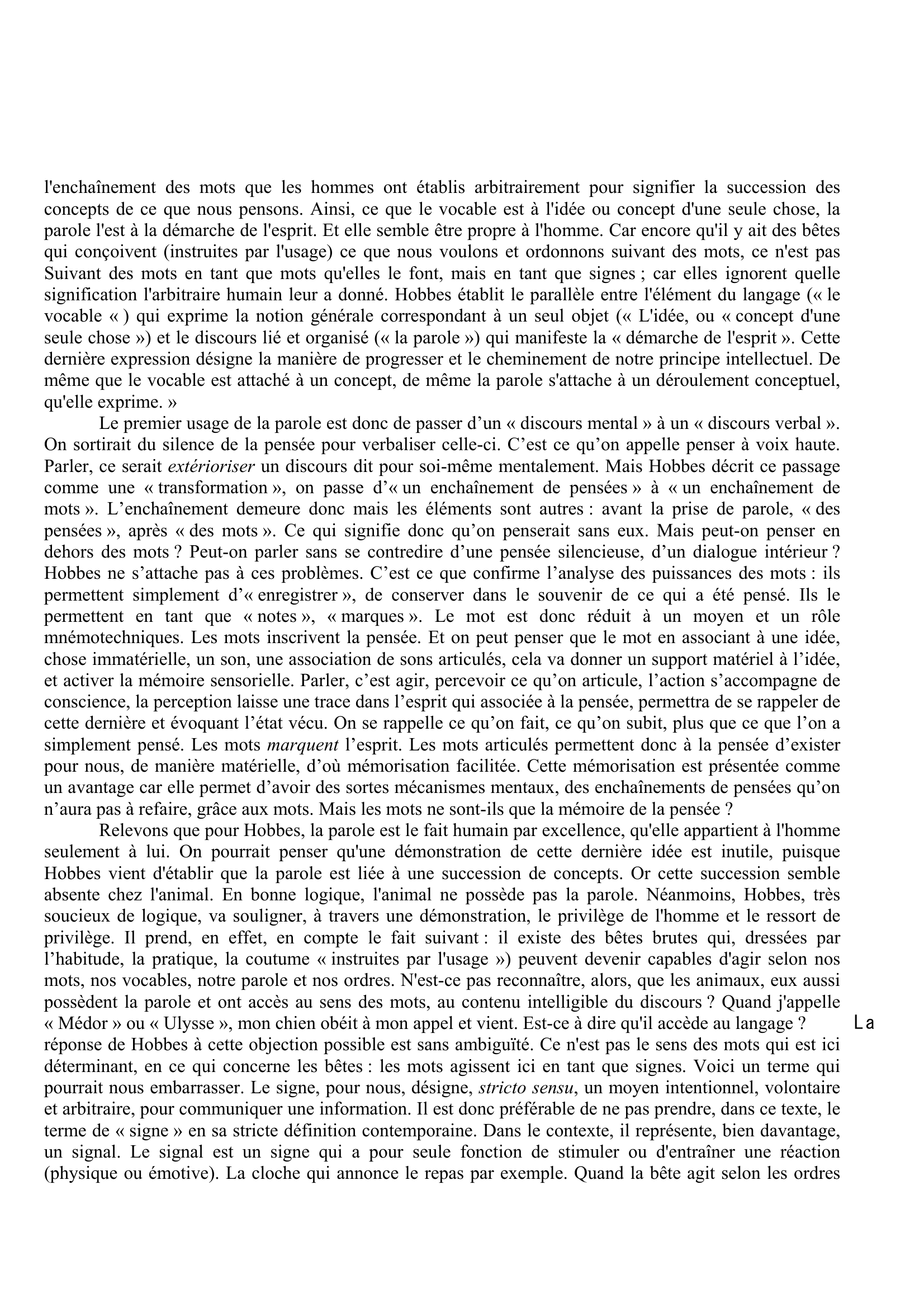 Prévisualisation du document Hobbes, Léviathan, 1651, Chapitre 4: Le langage