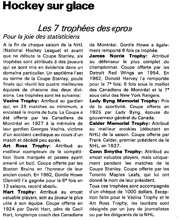 Prévisualisation du document Hockey sur glace:Les 7 trophées des «pro» (sport).