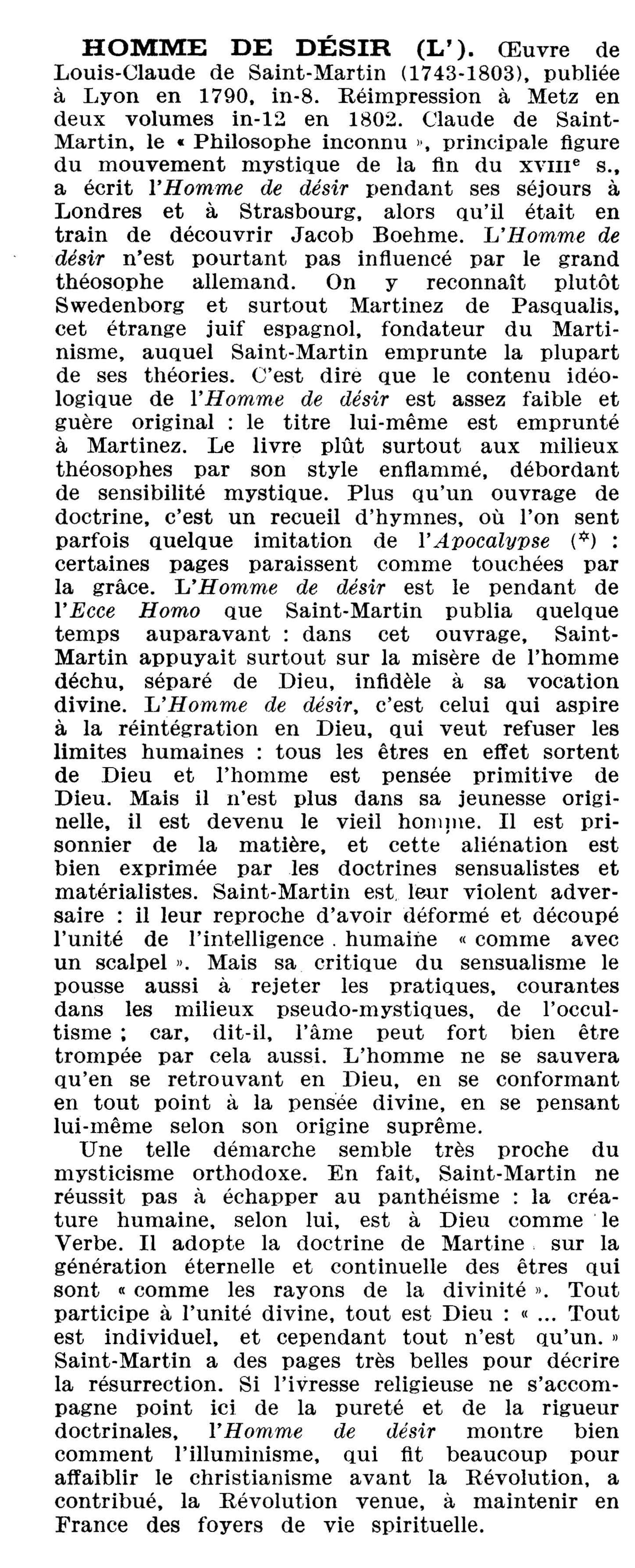 Prévisualisation du document HOMME DE DÉSIR (L'), Louis Claude de Saint-Martin - étude de l'œuvre