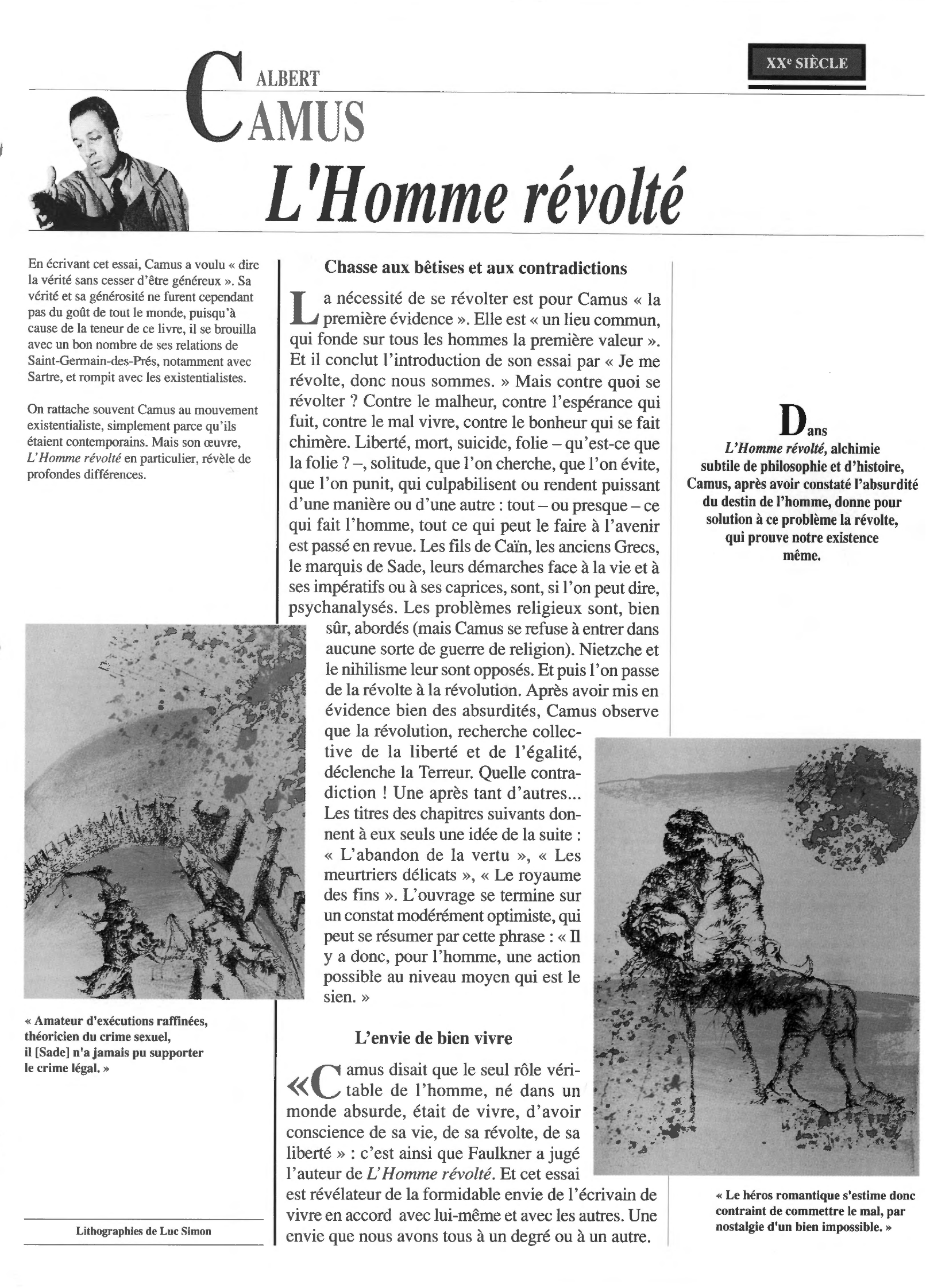 Prévisualisation du document HOMME RÉVOLTÉ (L'), 1951.    Albert Camus - étude de l'œuvre