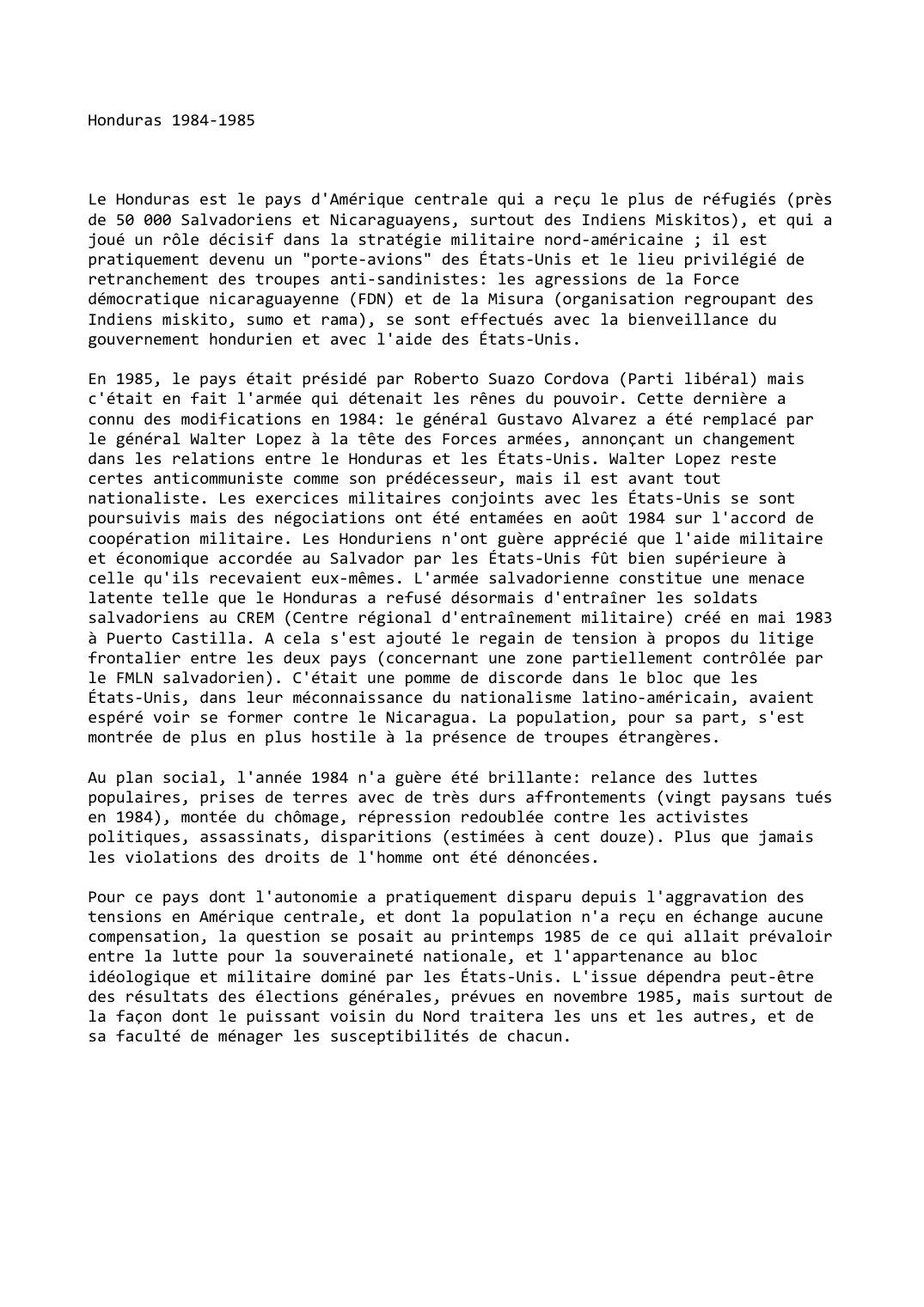 Prévisualisation du document Honduras (1984-1985)