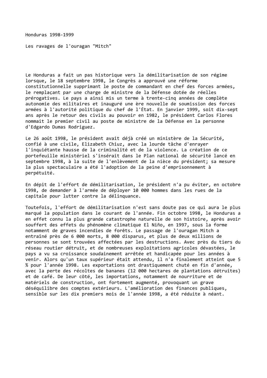 Prévisualisation du document Honduras (1998-1999)

Les ravages de l'ouragan "Mitch"