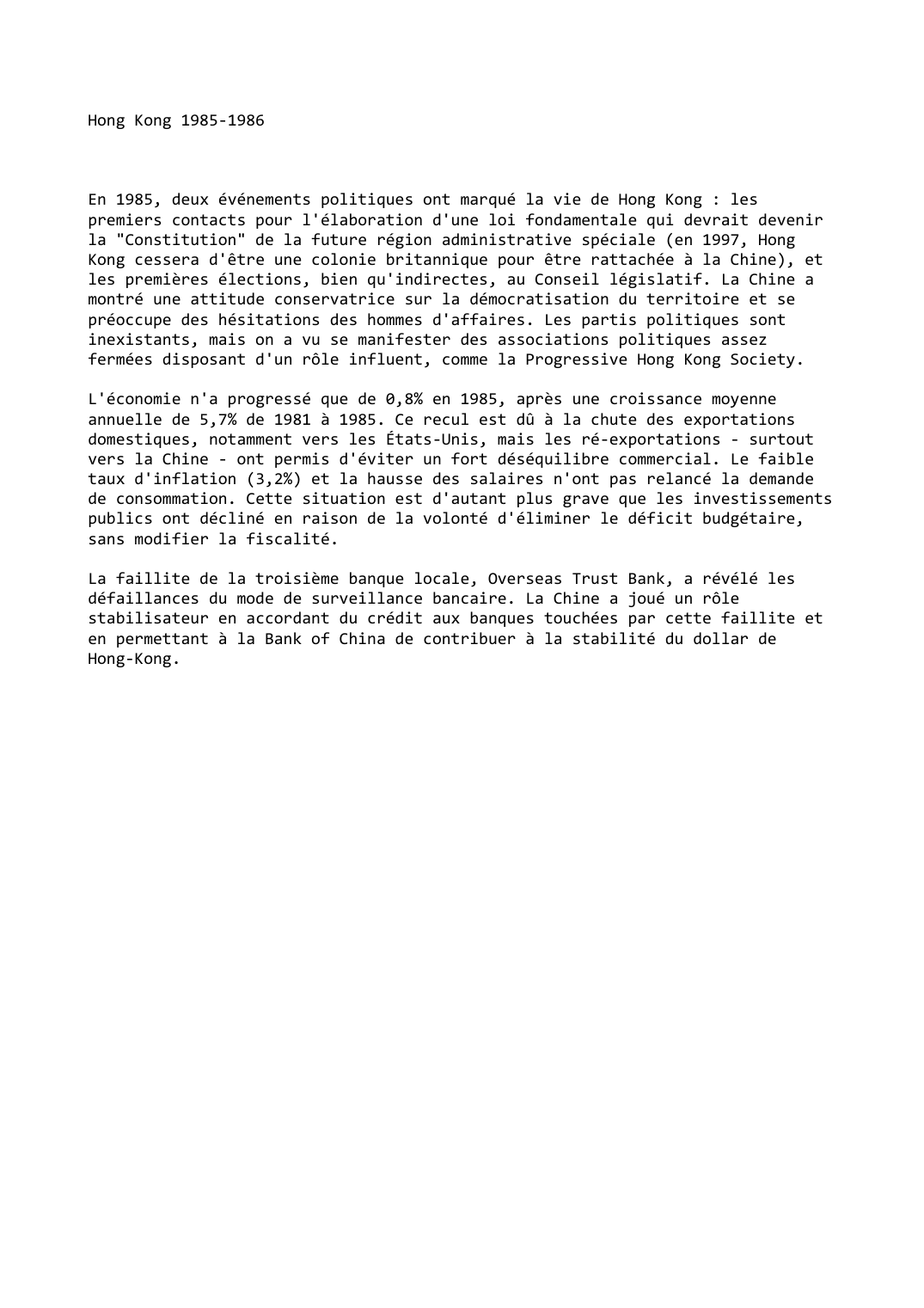 Prévisualisation du document Hong Kong (1985-1986)