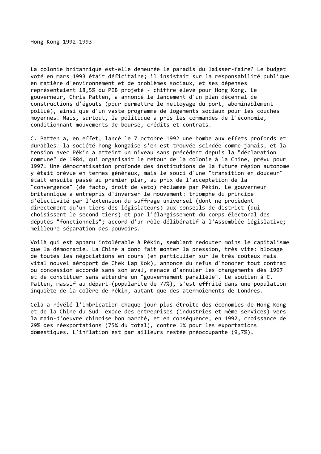 Prévisualisation du document Hong Kong (1992-1993)
