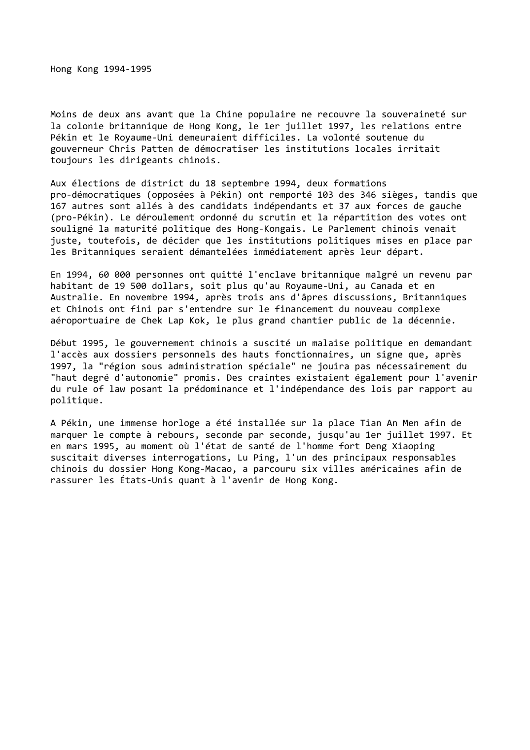 Prévisualisation du document Hong Kong (1994-1995)
