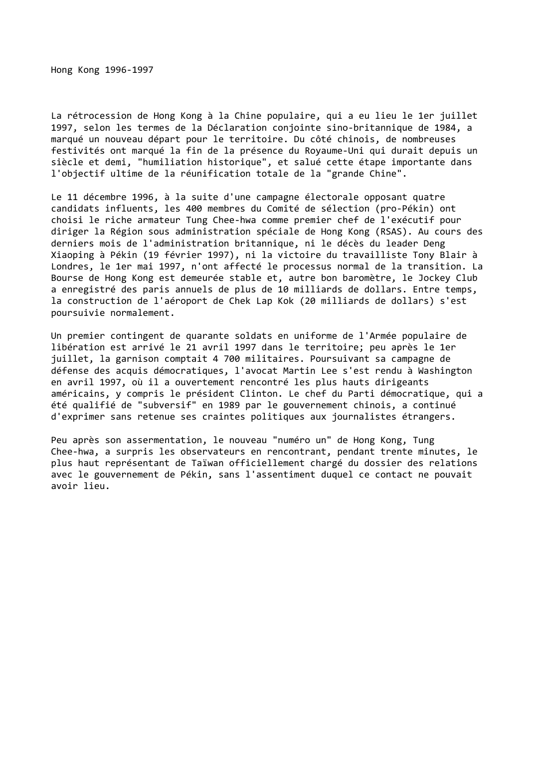 Prévisualisation du document Hong Kong (1996-1997)