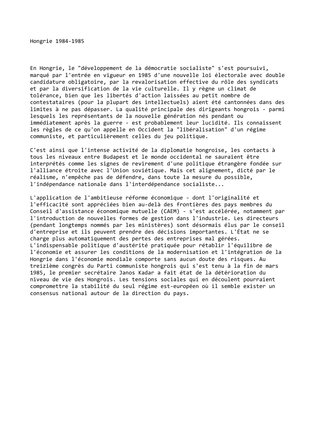 Prévisualisation du document Hongrie (1984-1985)