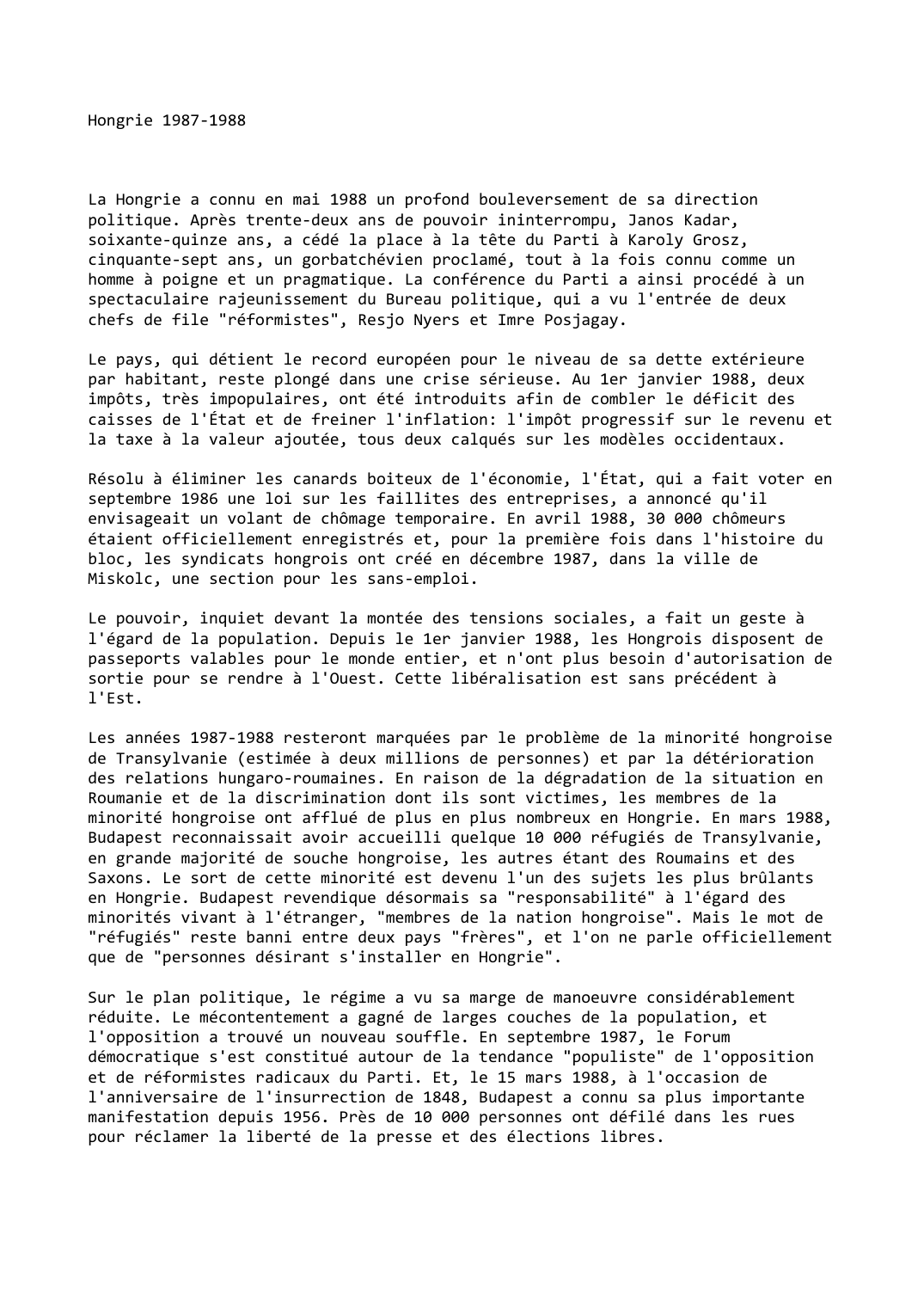 Prévisualisation du document Hongrie (1987-1988)