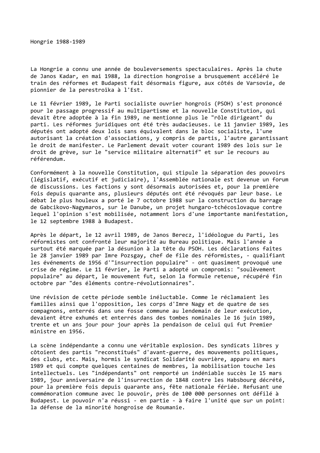 Prévisualisation du document Hongrie (1988-1989)