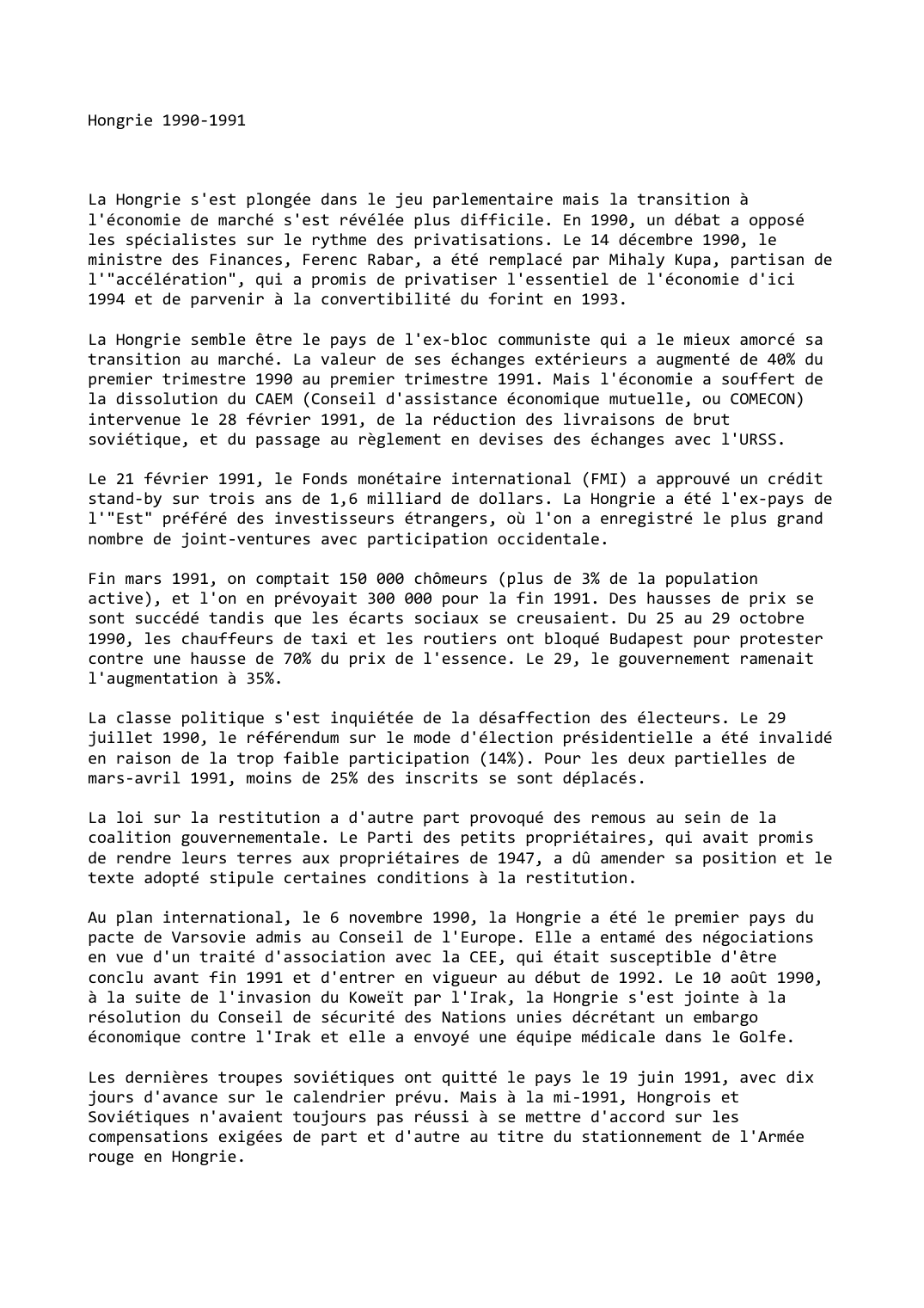 Prévisualisation du document Hongrie (1990-1991)
