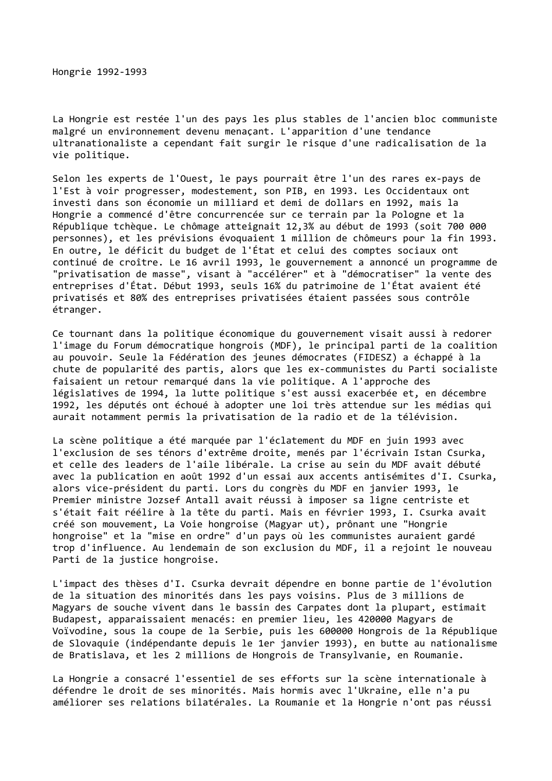 Prévisualisation du document Hongrie (1992-1993)
