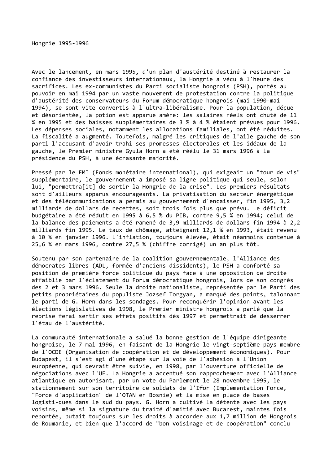 Prévisualisation du document Hongrie (1995-1996)