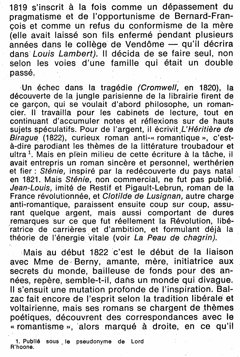 Prévisualisation du document HONORE BALZAC : UN DEBUT DANS LA VIE ; UNE PREMIERE ECRITURE (1799-1830) - HISTOIRE LITTERAIRE