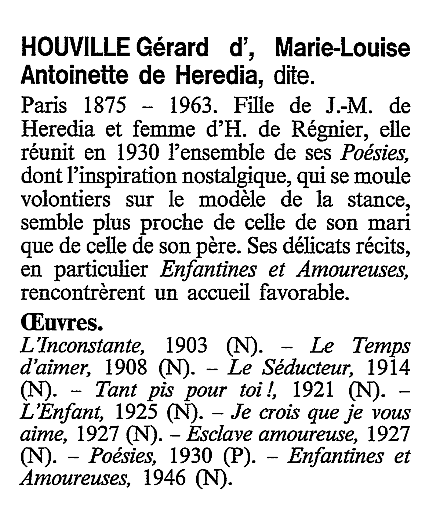 Prévisualisation du document HOUVILLE (Marie-Louise-Antoinette de Heredia, dit Gérard d')