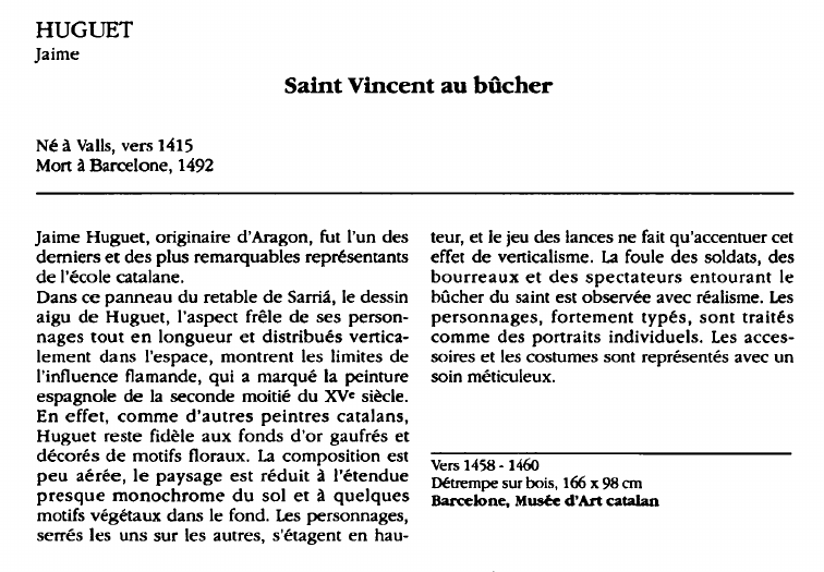 Prévisualisation du document HUGUETJaime:Saint Vincent au bûcher  (analyse du tableau).