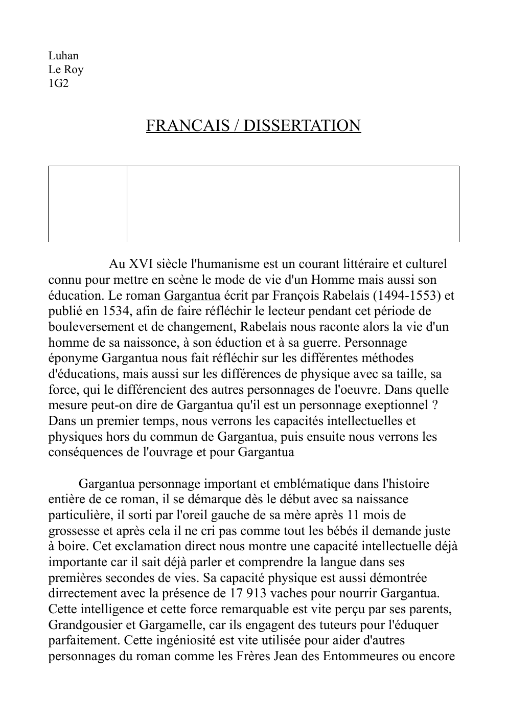 Prévisualisation du document Humanisme - Rabelais Gargantua: naissance