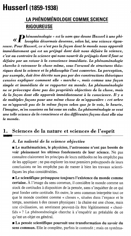 Prévisualisation du document Husserl (1859-1938)
LA PHÉNOMÉNOLOGIE COMME SCIENCE
RIGOUREUSE
hénoménologie » est le nom que donne Husserl à une philosophie désormais devenue,...