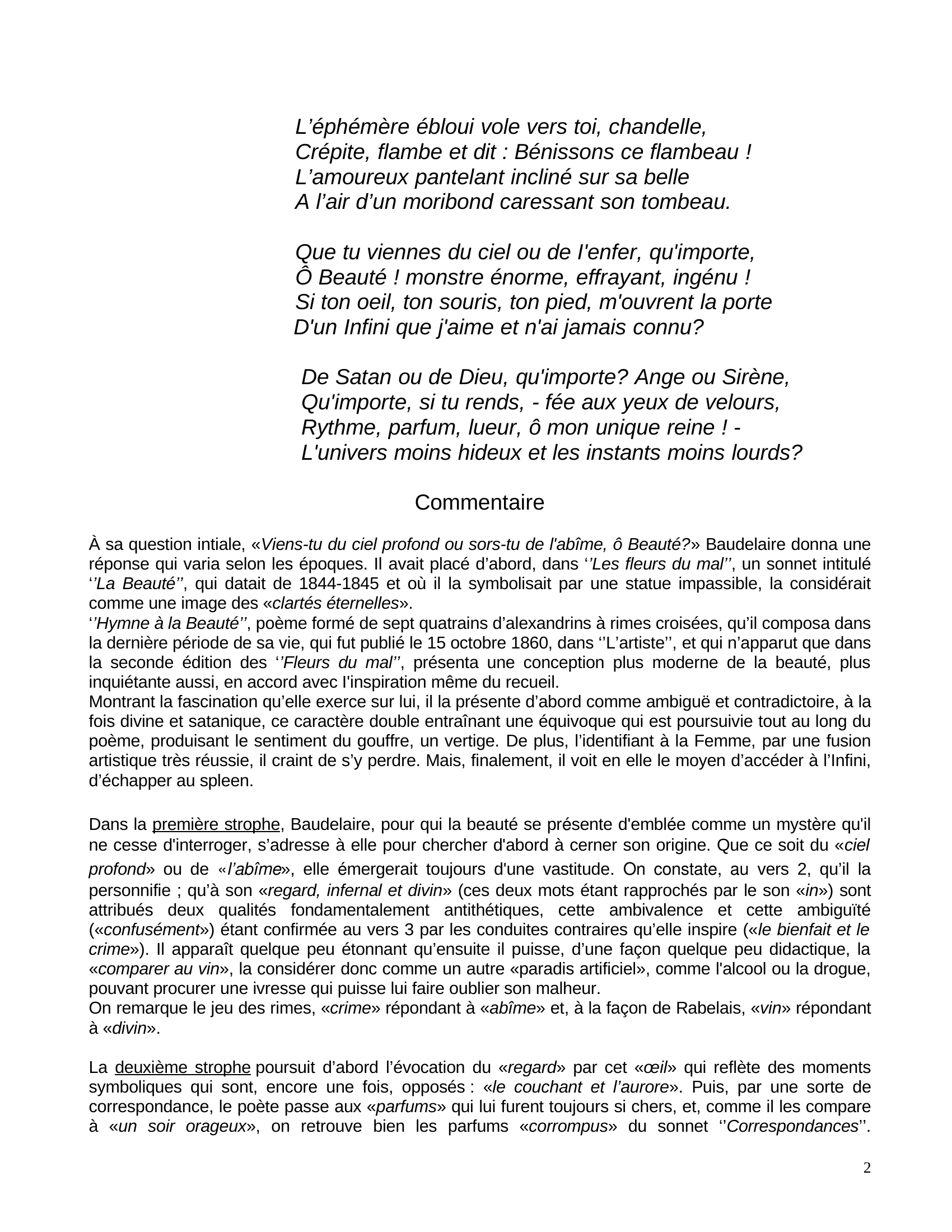 Prévisualisation du document ''Hymne à la Beauté'' poème de Charles BAUDELAIRE dans ''Les fleurs du mal'' (1857)