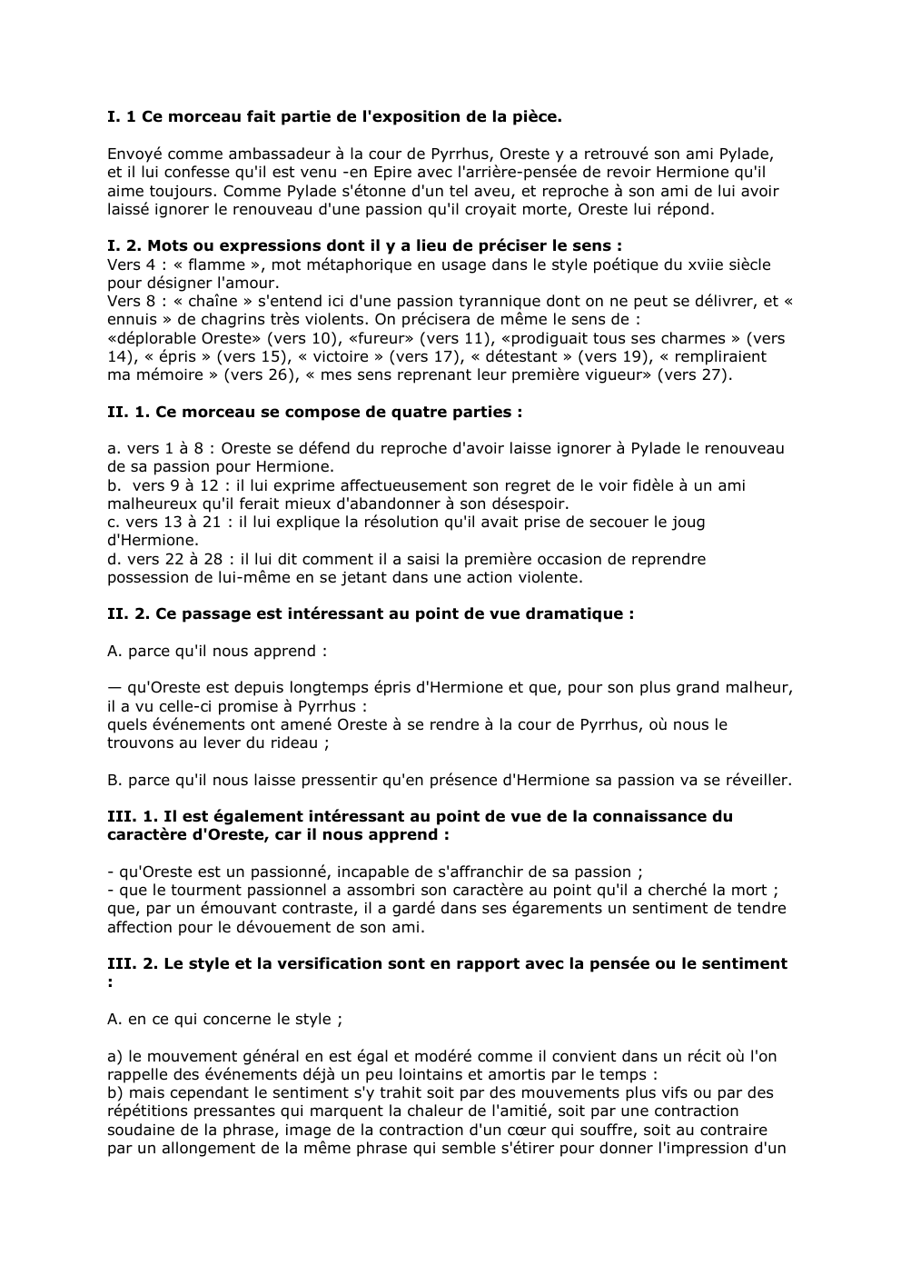 Prévisualisation du document I. 1 Ce morceau fait partie de l'exposition de la pièce.
Envoyé comme ambassadeur à la cour de Pyrrhus, Oreste...