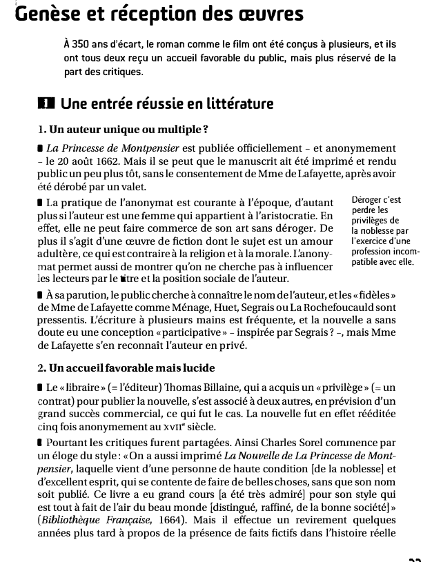 Prévisualisation du document i

Genèse et réception des œuvres
À 350 ans d'écart, le roman comme le film ont été conçus à plusieurs,...