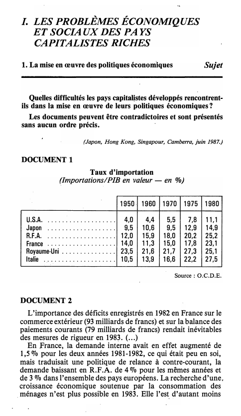 Prévisualisation du document I. LES PROBLÈMES ÉCONOMIQUES
ET SOCIAUX DES PAYS
CAPITALISTES RICHES
Sujet

1. La mise en œuvre des politiques économiques

Quelles...