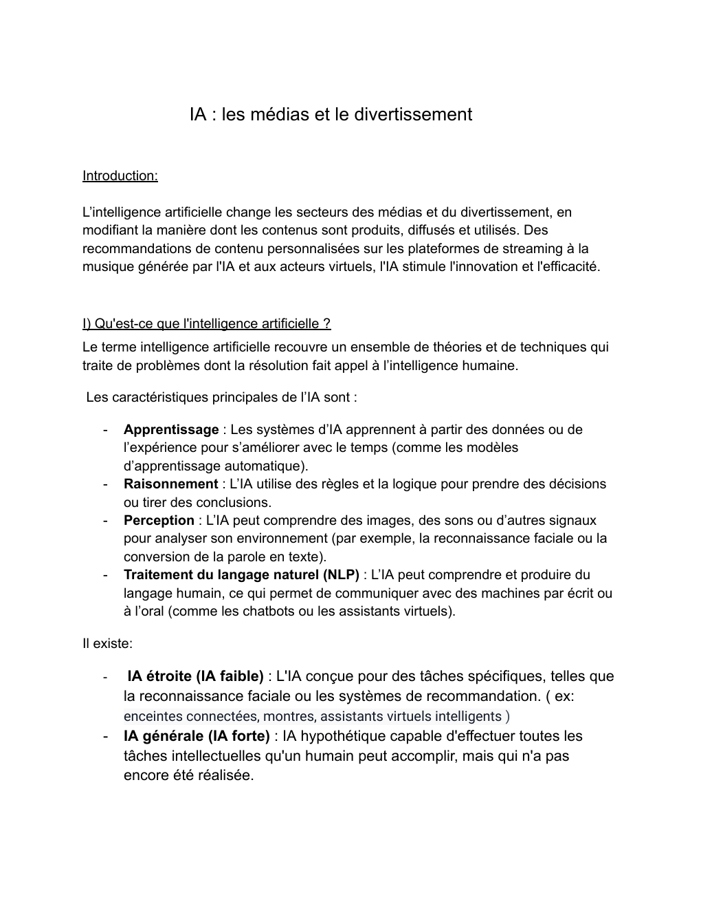Prévisualisation du document IA : les médias et le divertissement