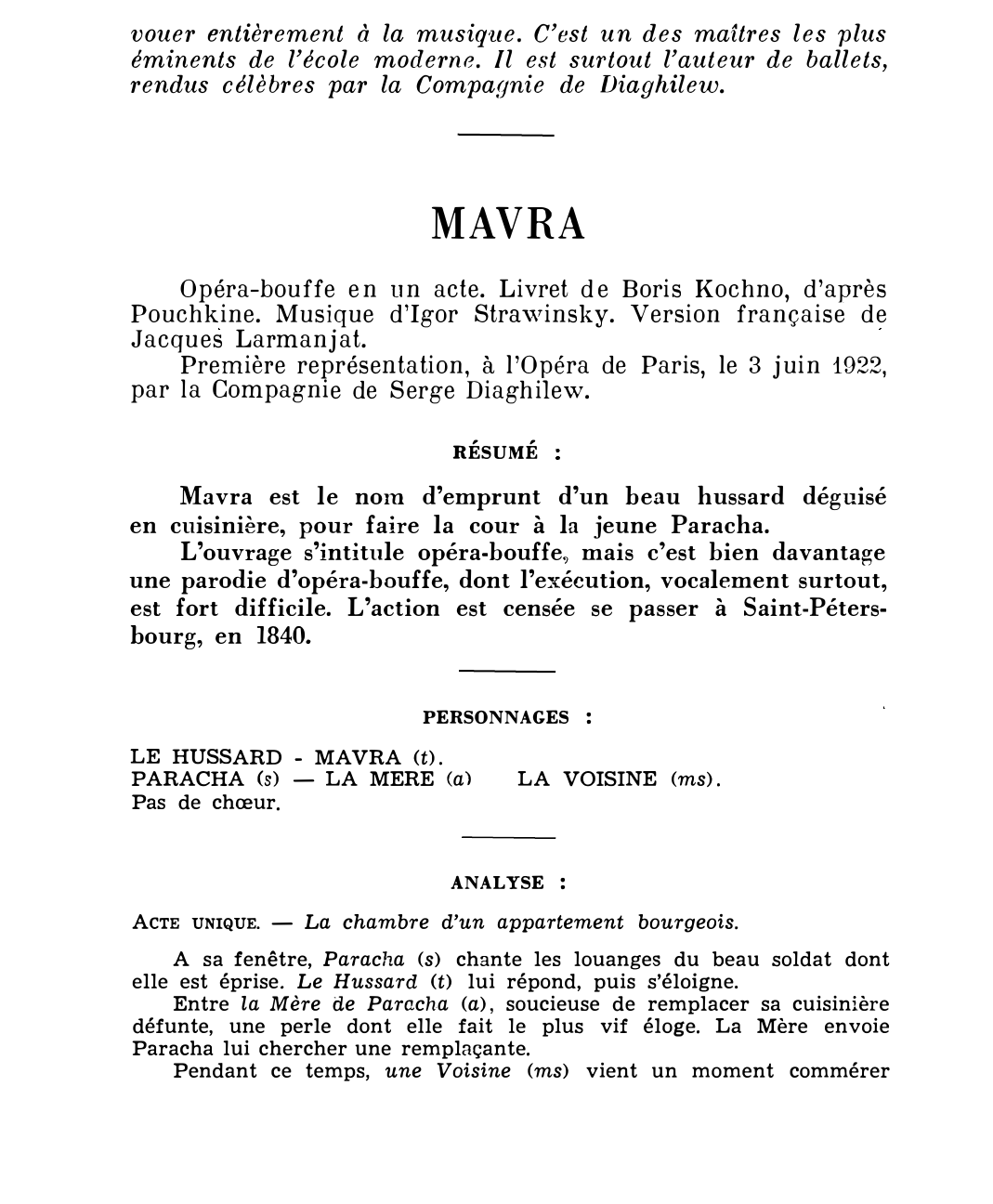 Prévisualisation du document Igor STRAWINSKY: MAVRA (résumé & analyse)