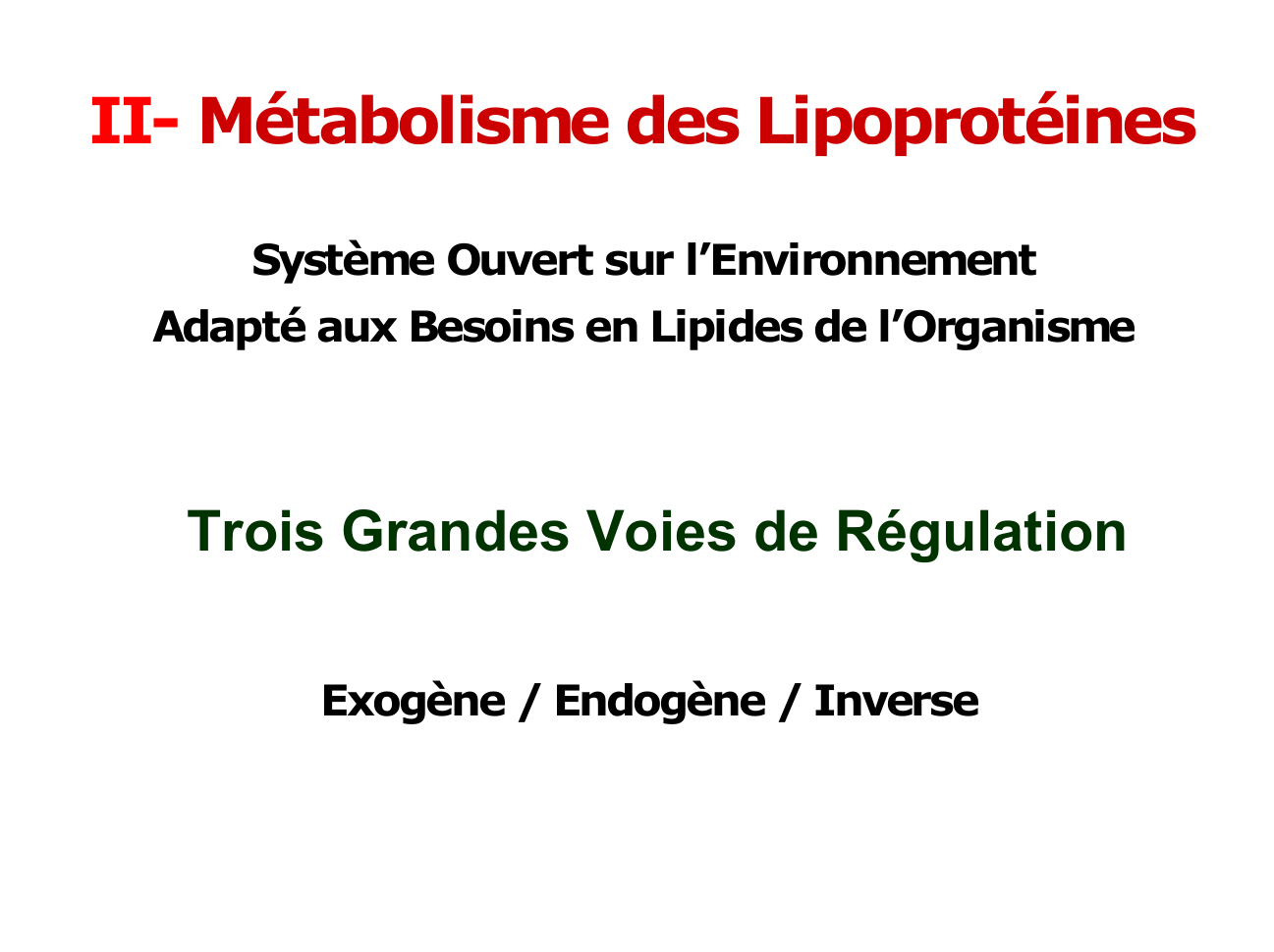 Prévisualisation du document II- Métabolisme des LipoprotéinesSystème Ouvert sur l'EnvironnementAdapté aux Besoins en