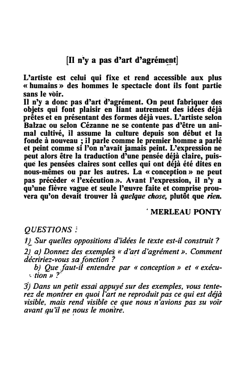 Prévisualisation du document [II n'y a pas d'art d'agrément] - Merleau-Ponty