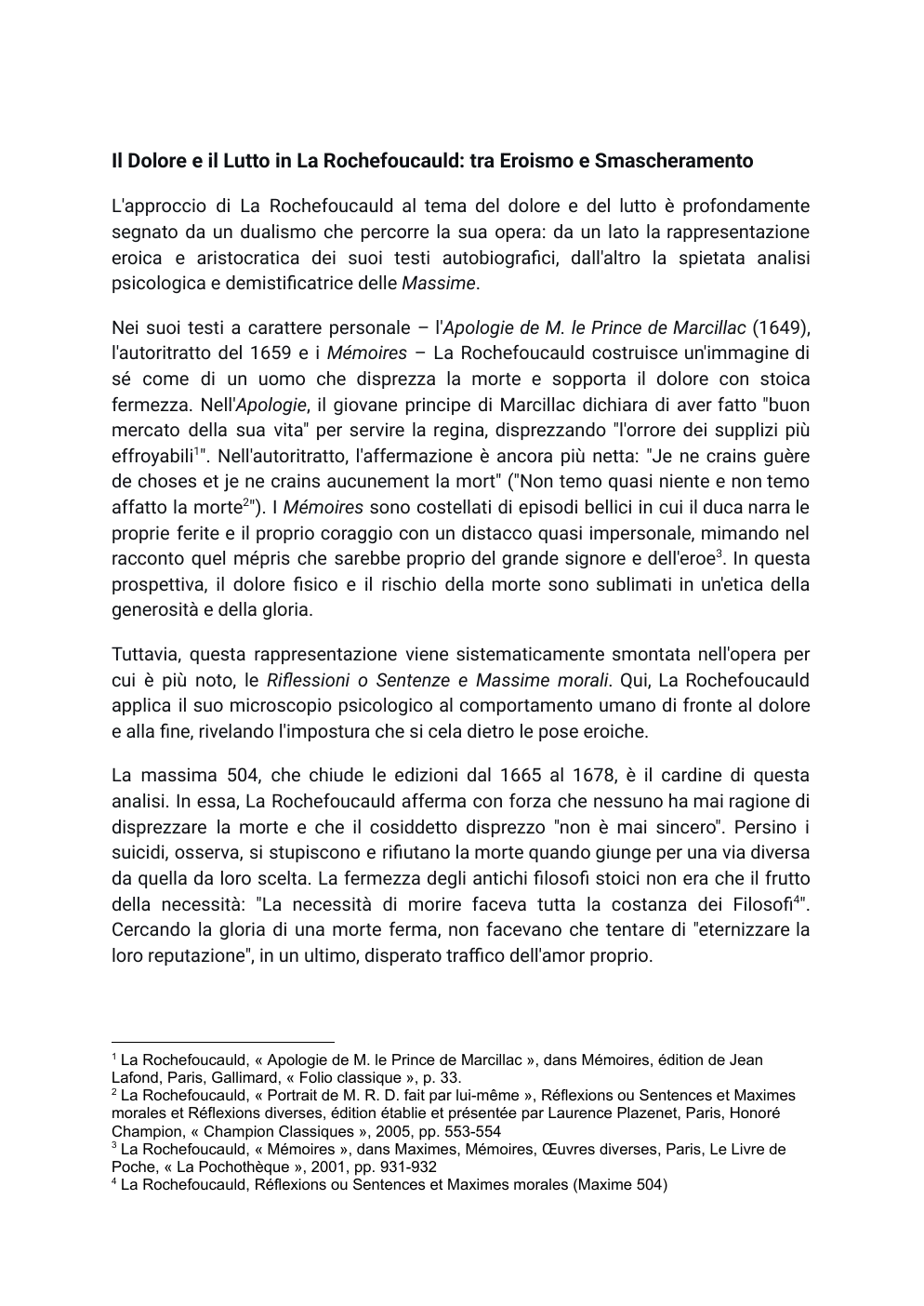Prévisualisation du document Il Dolore e il Lutto in La Rochefoucauld: tra Eroismo e Smascheramento
