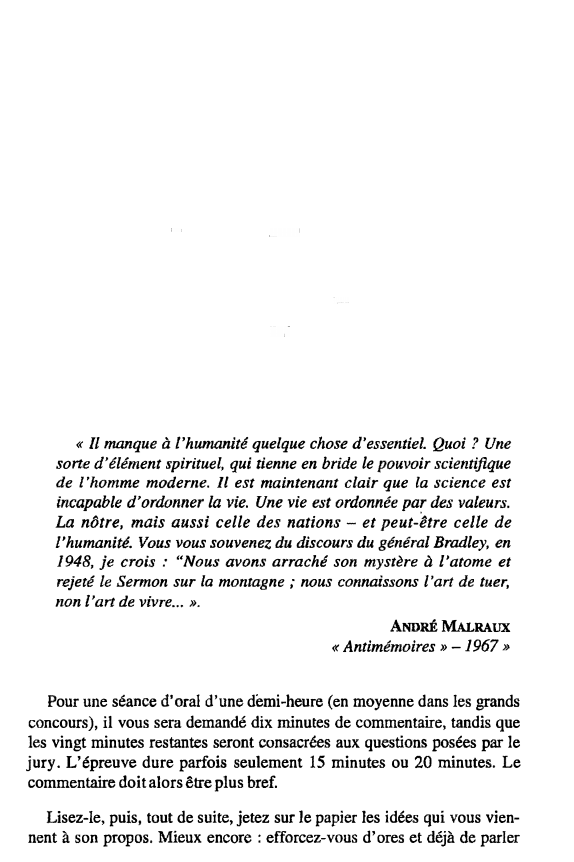 Prévisualisation du document « Il manque à l'humanité quelque chose d'essentiel. Quoi ? Une
sorte d'élément spirituel, qui tienne en bride le pouvoir...