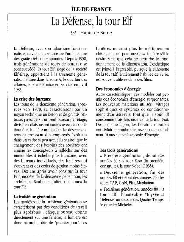 Prévisualisation du document ÎLE-DE-FRANCELa Défense, la tour Elf.