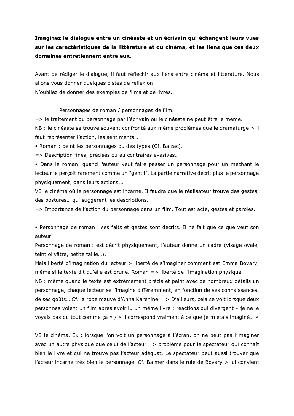 Prévisualisation du document Imaginez le dialogue entre un cinéaste et un écrivain qui échangent leurs vues
sur les caractéristiques de la littérature et...