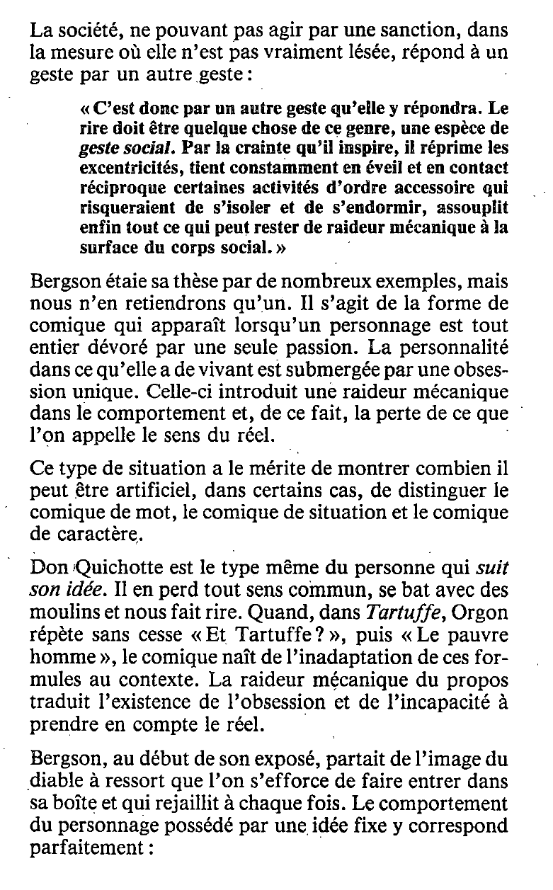 Prévisualisation du document Imiter quelqu'un, c'est dégager la part d'automatisme qu'il a laissée s'introduire dans sa personne. [ Le Rire ] Bergson, Henri. Commentez cette citation.