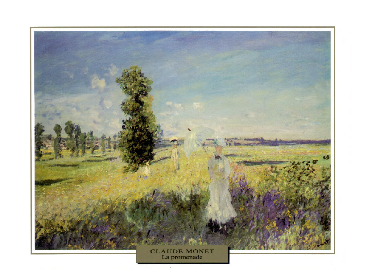 Prévisualisation du document IMPRESSIONNISME

1875

PAYSAGE

France

Claude MONET
LA PROMENADE

Contrairement à Sisley et à Pissarro, Monet - surtout pendant son
séjour...