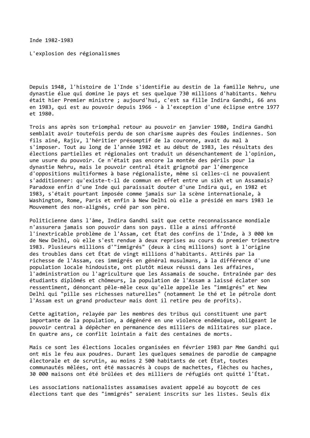 Prévisualisation du document Inde (1982-1983)

L'explosion des régionalismes