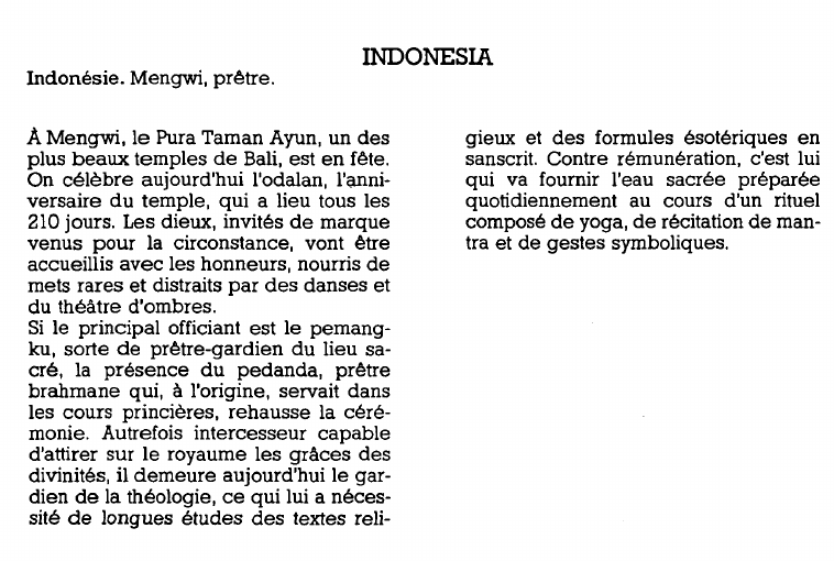 Prévisualisation du document INDONESIA - Indonésie